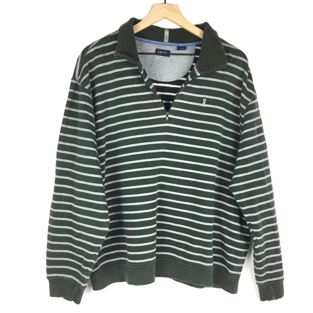 IZOD SIZE Pullover Half Zip Sweater Shirt Stripe Cozy Classic Preppy Size XL